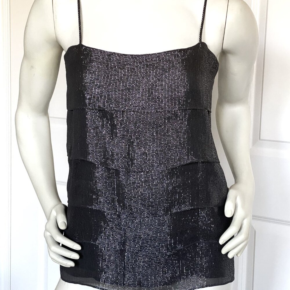 NILI LOTAN SILK METALLIC SILVER LAYERED SLEEVELESS TOP SIZE: S